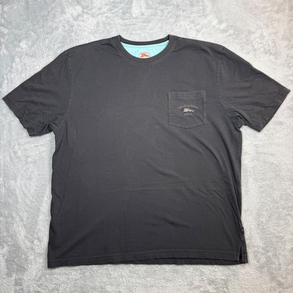 Tommy Bahama Relax Pocket T-Shirt Mens XL Black Faded Pima Cotton 90s